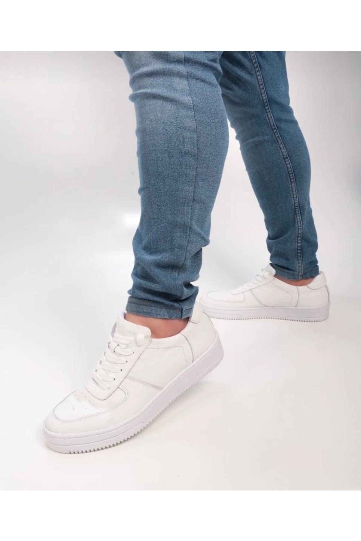 Beyaz Hakiki Deri Günlük Unisex Sneaker Spor Ayakkabı