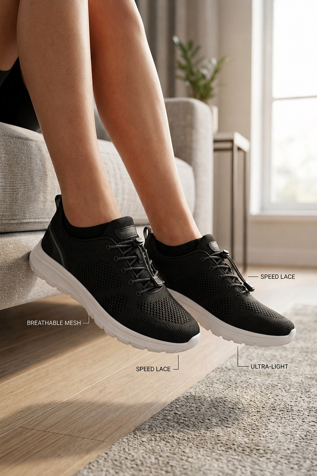 Siyah Beyaz Kadın Günlük Sneaker Yazlık Fileli Spor Ayakkabı