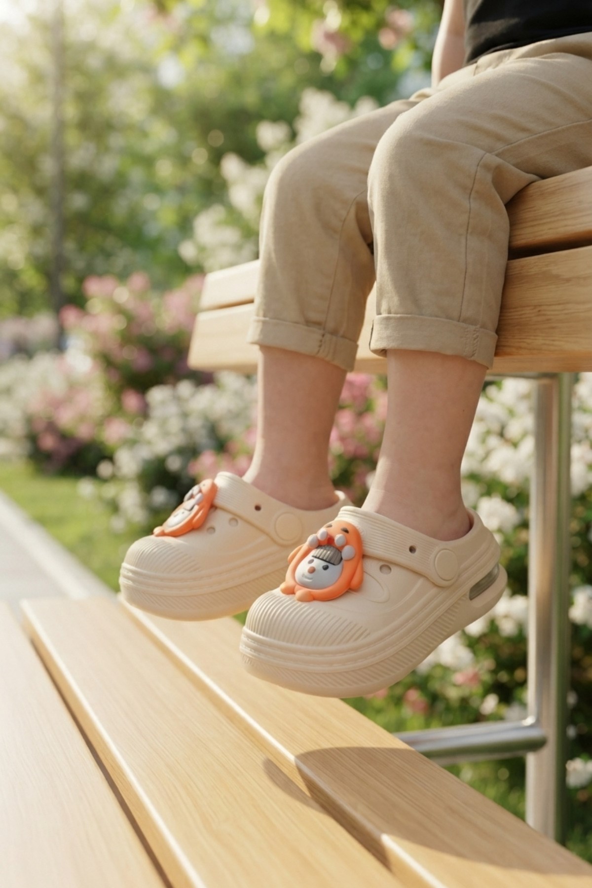 Ekru Anatomik Comfort Günlük Sahil Plaj Havuz Işıklı Çocuk Terlik & Sandalet