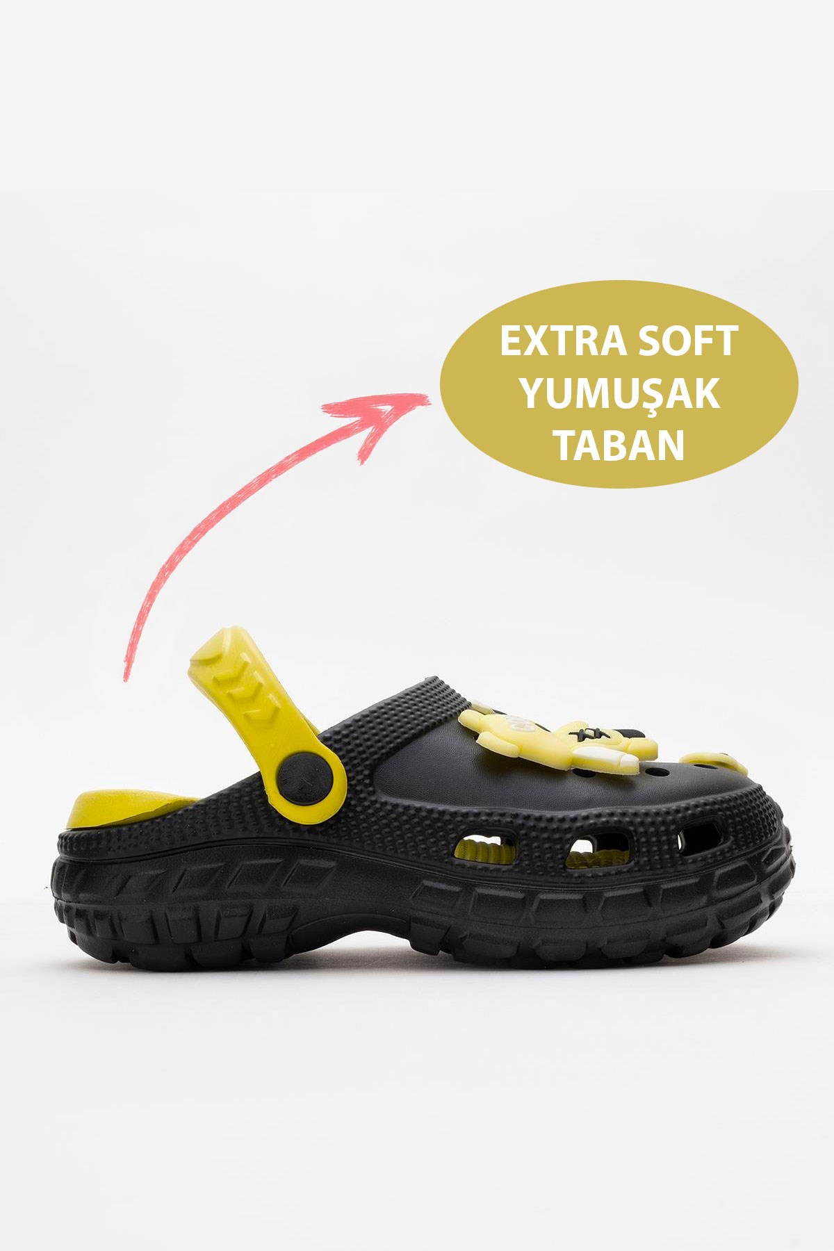 Siyah Sarı Ayıcıklı Unisex Çocuk Terlik&Sandalet