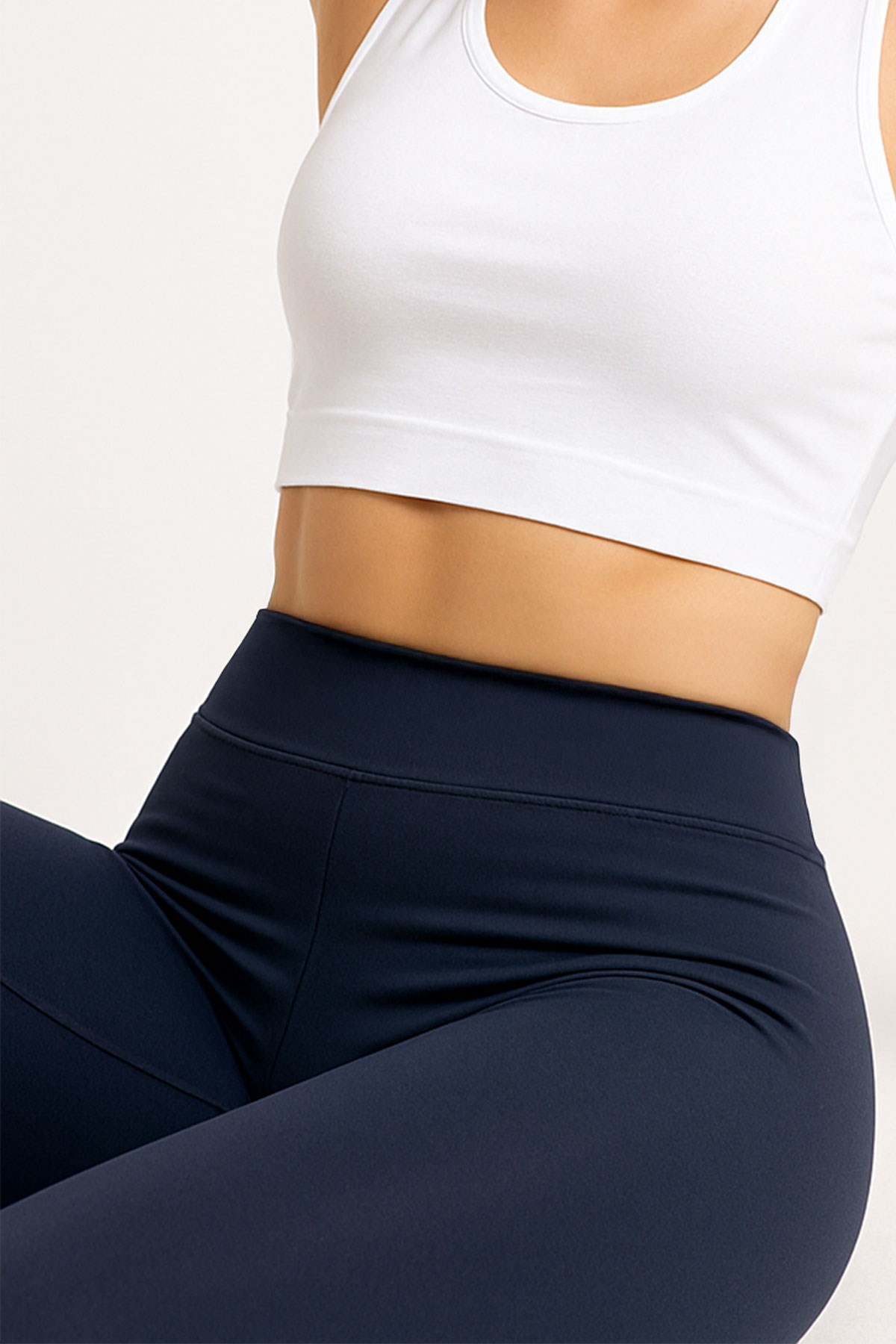 Lacivert Yüksek Bel Toparlayıcı Kadın Tayt Yüksek Kalite Spor Günlük Kullanım Yoga Tayt