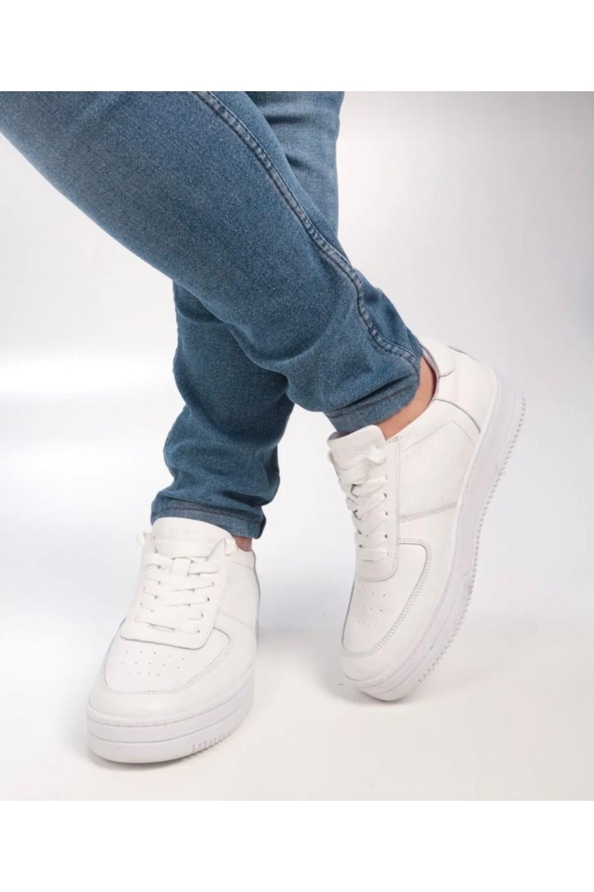 Beyaz Hakiki Deri Günlük Unisex Sneaker Spor Ayakkabı