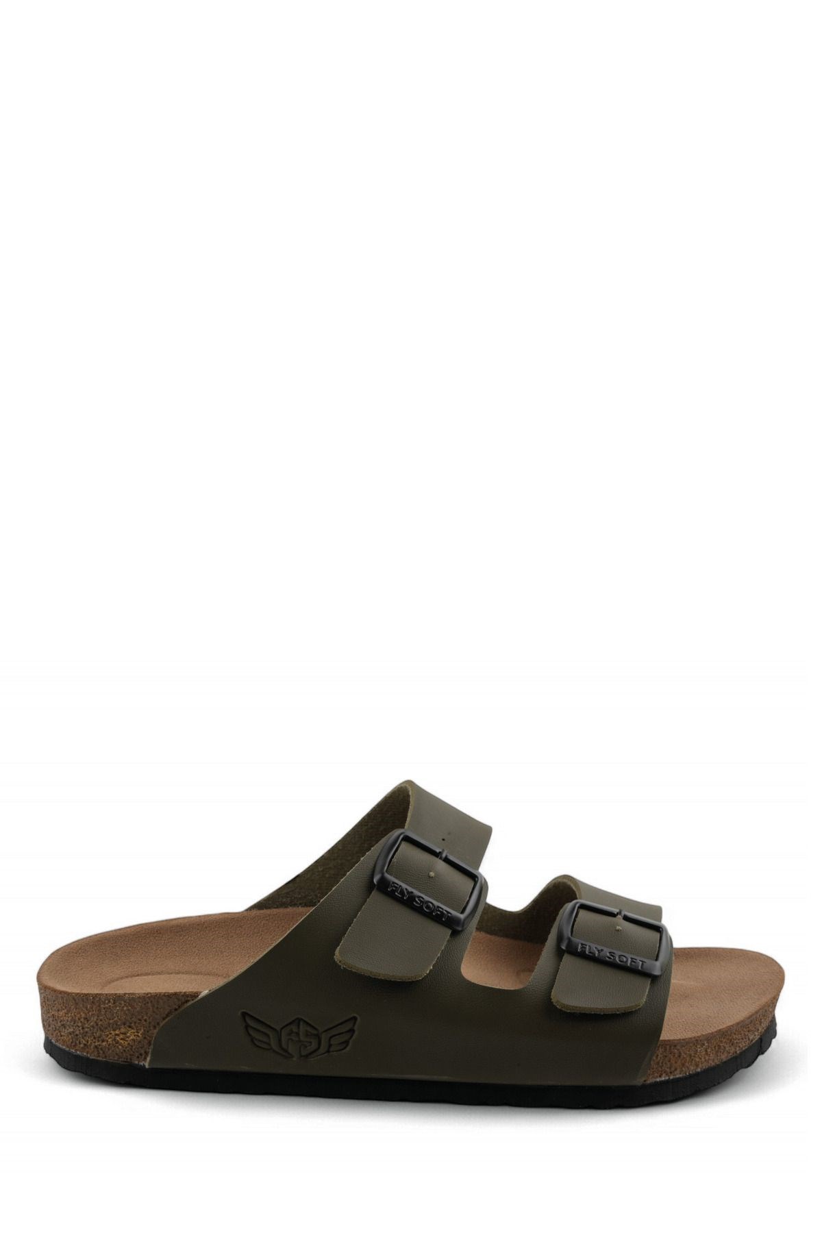 Çift Tokalı Ortopedik Rahat Konforlu Erkek Terlik Haki/Nubuk