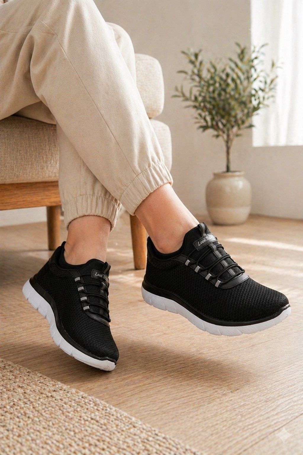 Siyah Beyaz Kadın Günlük Sneaker Yazlık Fileli Spor Ayakkabı