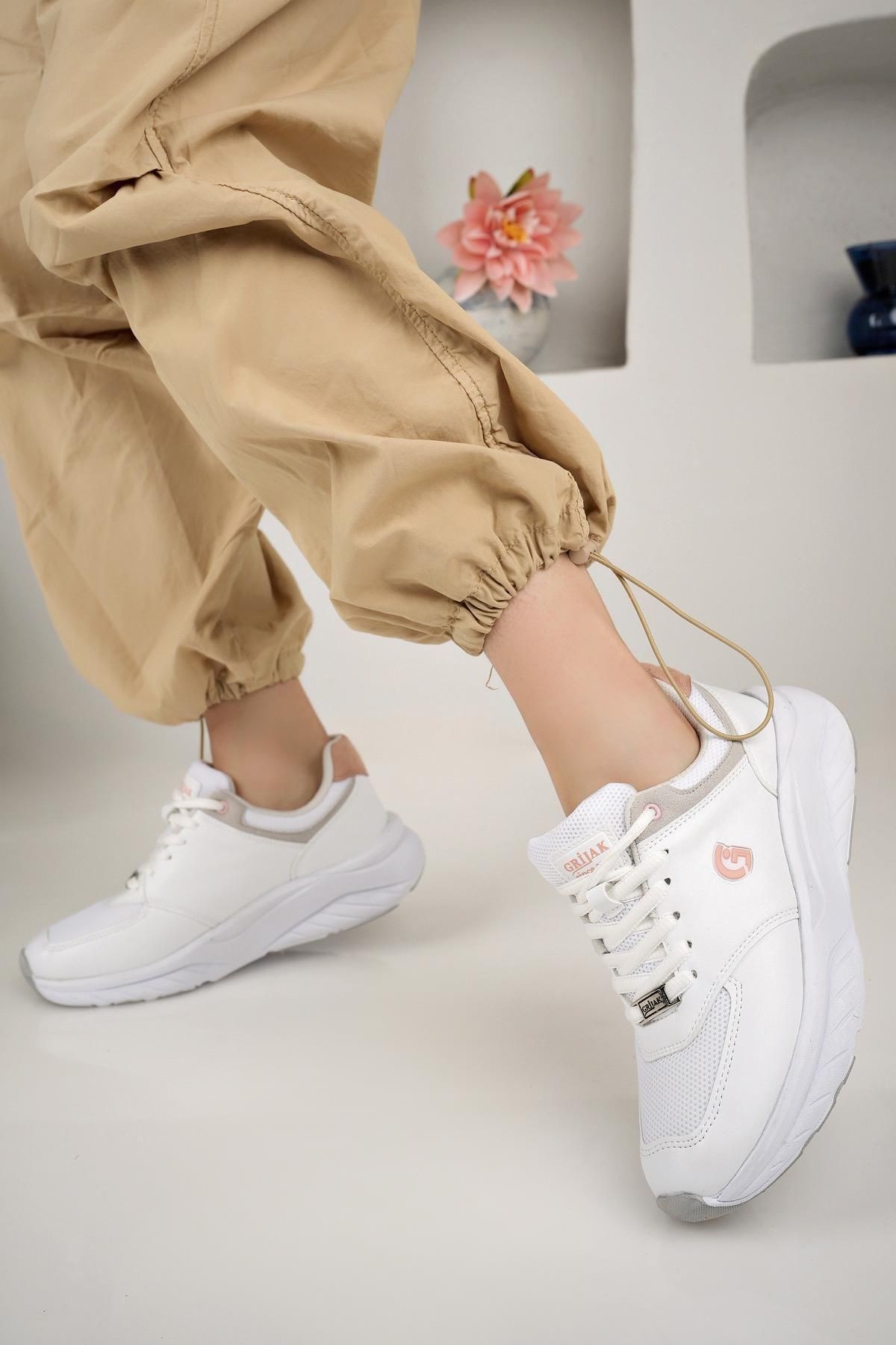 Bej Pudra Ortopedik Konforlu Kadın Spor Ayakkabı Günlük Sneaker