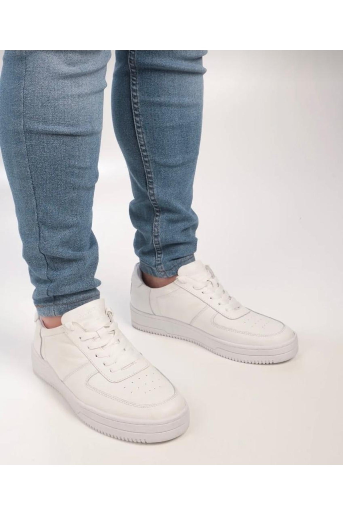 Beyaz Hakiki Deri Günlük Unisex Sneaker Spor Ayakkabı