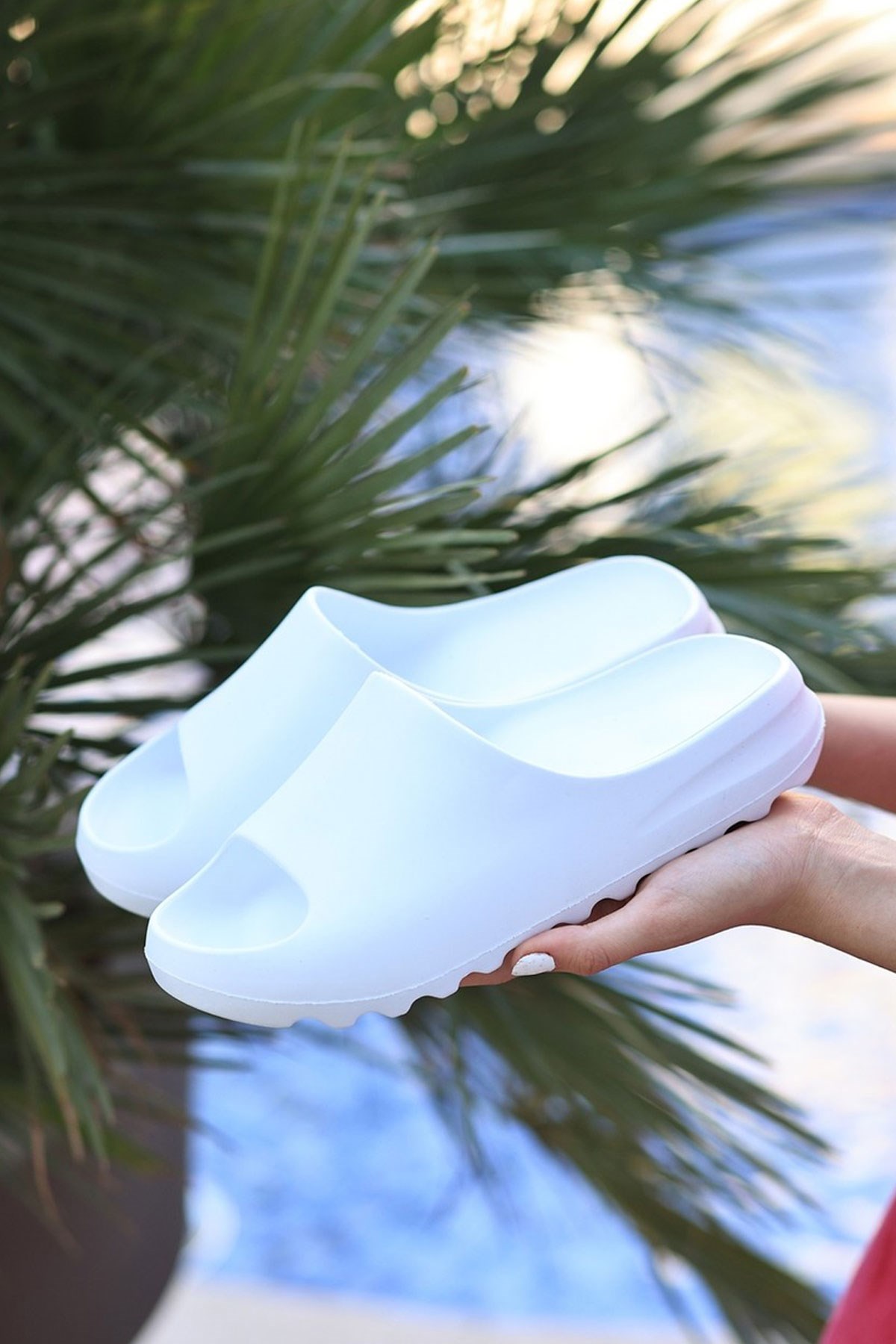 EVA Unisex Kadın Erkek Beyaz Sabo Günlük Rahat Balkon Bahçe Havuz Plaj Terliği