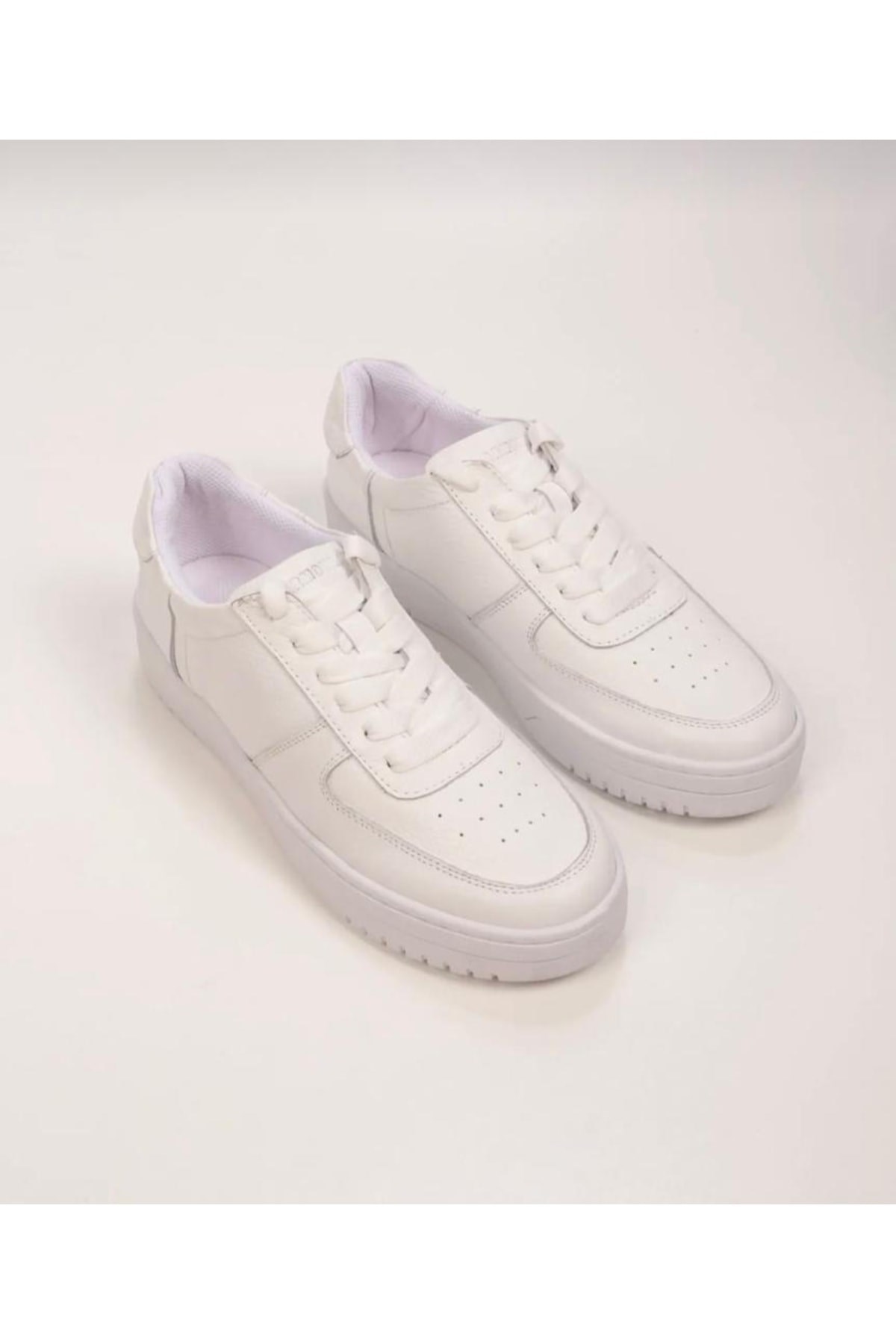 Beyaz Hakiki Deri Günlük Unisex Sneaker Spor Ayakkabı