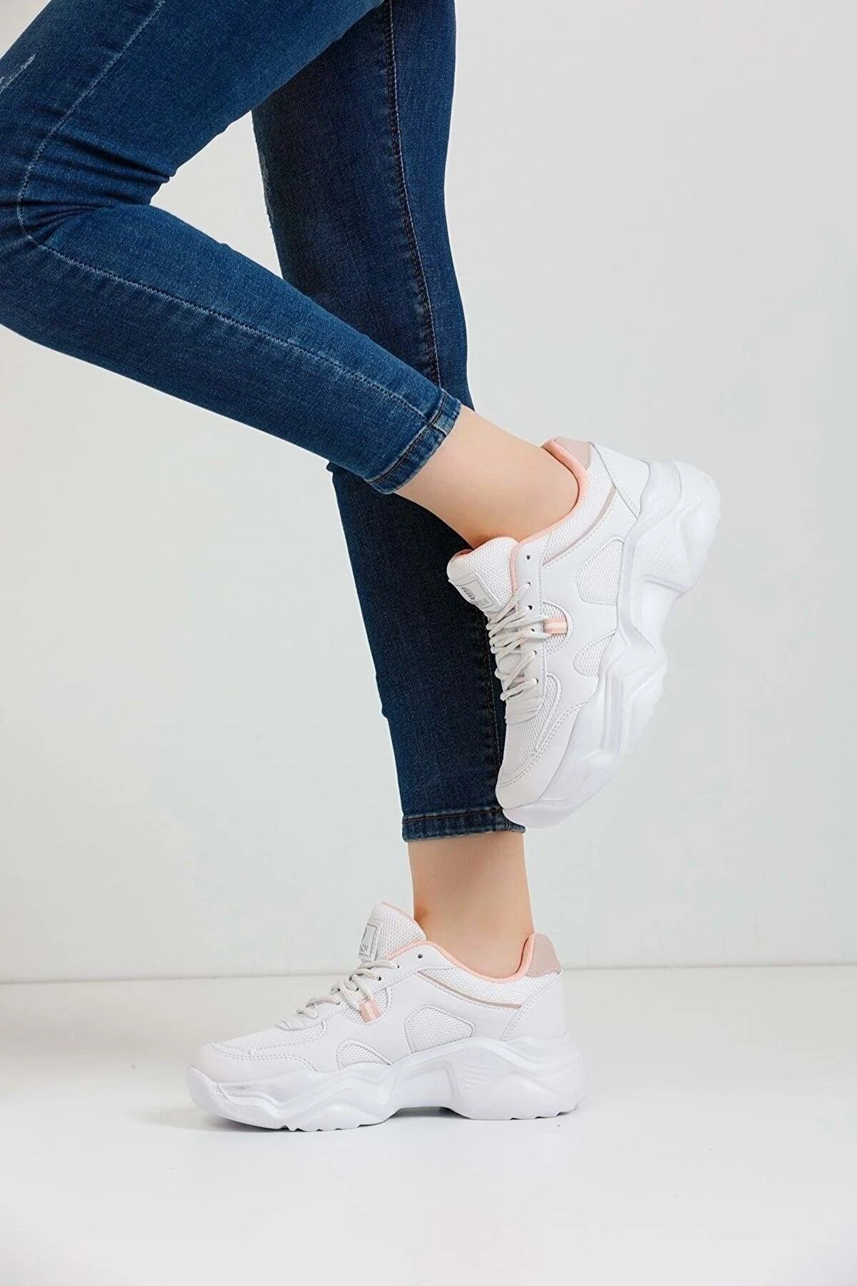 Beyaz Rahat Kalın Taban Kadın Sneaker Günlük Spor Ayakkabı